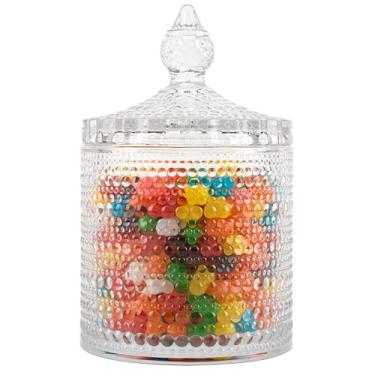 Imagem de Hobnail Potes de vidro para doces com tampa - 623 g, recipiente vintage em relevo para biscoitos, nozes, armazenamento de frutas secas, barril de biscoito, frascos de vidro decorativos para buffet de