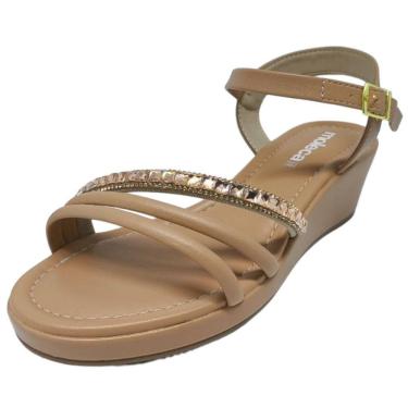 Imagem de Sandalia Feminino Anabela Baixa Conforto Brilho Moleca