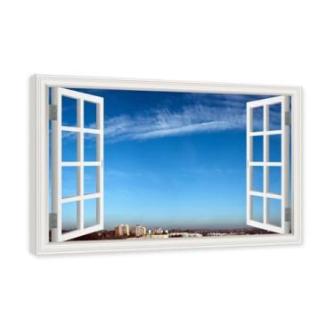 Imagem de PY3H69 Arte de parede em tela de janela aberta, impressão natural em tela. Lindo cenário de céu 7,6 cm, decoração de parede de paisagem de janela, decoração de casa moderna. Moldura interna 50 x 75 cm