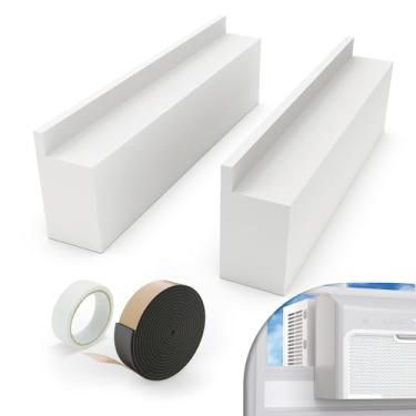 Imagem de Memrita Bloco De Espuma Para Ar-Condicionado Janela Em Formato U, Pacote Com 2 Blocos Isolamento Lateral Do Tira Vedação, Evita Vazamento Ar Frio, Branco