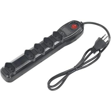 Imagem de Filtro de Linha 5 Tomadas Régua Preto Extensão Bivolt 110/220 Para Escritorio Computador Impressora Homologado Protecao Original E&A