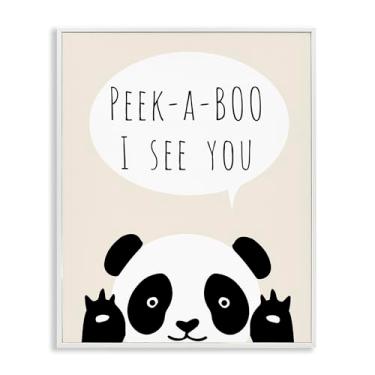 Imagem de Stupell Industries Arte giclée emoldurada branca Peek-a-Boo Panda Bear, design de Chen Alyesh, 61 x 76 cm