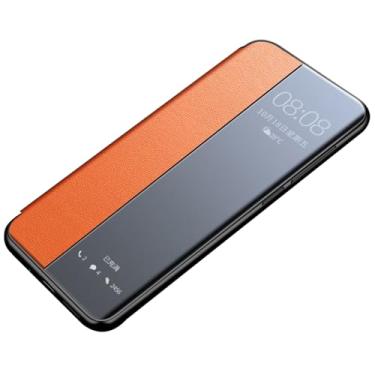 Imagem de FWYANZH Capa de couro para Samsung Galaxy S25 Ultra/S25 Plus/S25, capa flip função de visualização de janela, proteção total, capa de telefone, laranja, S25