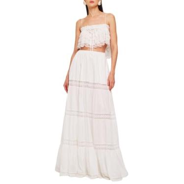 Imagem de Ronny Kobo Saia feminina de renda e algodão maxi garda, Marfim, M