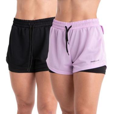 Imagem de 2 Shorts Academia Duplo Feminino Com Bolso Dryfit Bermuda Para Treino 