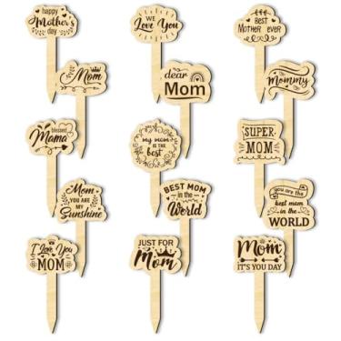 Imagem de arricraft 15 etiquetas de presente feliz dia das mães, marcadores de madeira com frases para confissão da mãe, vários tipos de etiquetas para decorar a festa do dia das mães 12 x 6,3 cm