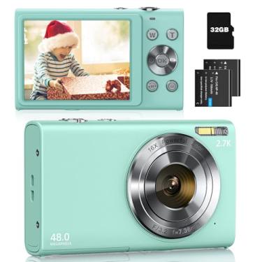 Imagem de Câmera digital apontar e fotografar câmera infantil de 2,7 K 48 MP com zoom digital de 16x, cartão SD de 32 G