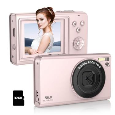 Imagem de Câmera digital, câmera 4K 1080p para fotografia, câmera digital compacta de apontar e fotografar com tela de 2,8 polegadas com zoom de 16X, antirvibração, câmera de 56 MP com cartão de 32 GB para
