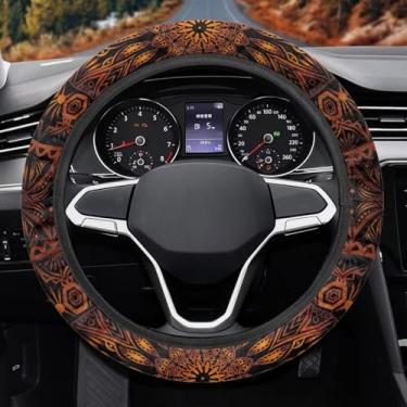 Imagem de DBBXHZJY Capa de volante de mandala laranja para mulheres, universal, 38 cm, protetor de volante, acessórios de decoração de carro, SUV, caminhão, sedan, jipe