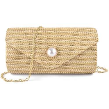 Imagem de Bolsa embreagem PACETAP Straw para mulheres com decoração de pérolas