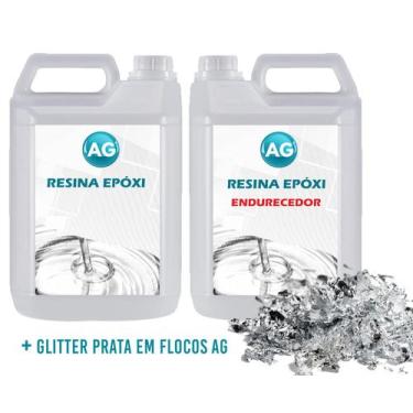 Imagem de Resina Epóxi 1Kg + Glitter Em Flocos De Prata 3D Ag Baixa Es - Resinas