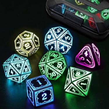 Imagem de FONVGOGO Light up DND Dice Set Rechargeable with Charging Box for Dungeons and Dragons Polyhedral Unique Cool LED Colored Dice Set D and D Glow in The Dark Dice 7 Color (Astral Shard)