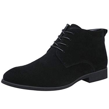 Imagem de rismart Bota masculina de camurça, Chukka, bico liso, cadarço, Oxfords Business Casual Shoes, Preto, 43