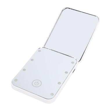 Imagem de Espelho Portátil Pequeno, Ampliação de 2 Lados, Espelho de Maquiagem Compacta Recarregável Com Brilho Claro e Ajustável Espelho de Espelho Iluminado Pequeno Espelho para (WHITE)