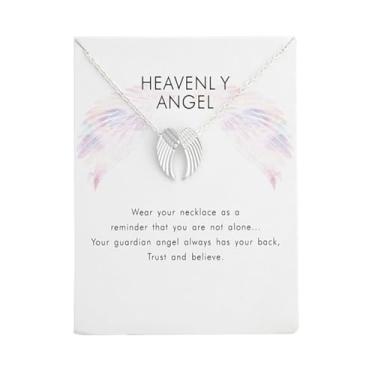 Imagem de coadipress Colar de asas de anjo delicado minimalista pequeno abraço do céu colar de asas de anjo presente para mulheres Guardian Angel Sympathy Condolence Gift for Loss Mom Dad, Middle, Liga de aço
