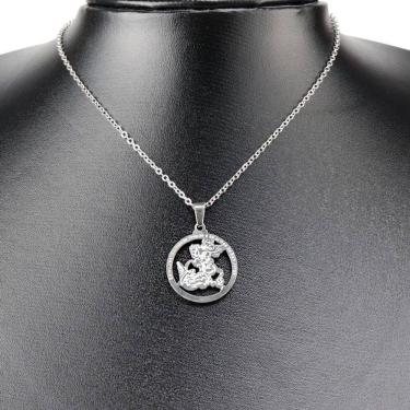 Imagem de Colar Masculino Corrente Pingente Prata Placa Sao Jorge