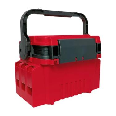 Imagem de Pegciuho Caixa de equipamentos de pesca, organizador de ferramentas de pesca ao ar livre com suporte para vara, equipamento portátil, estojo de transporte de 2, Vermelho