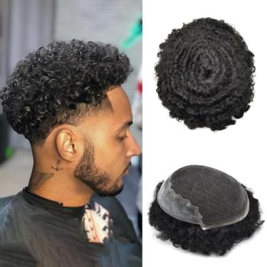 Imagem de LYRICAL HAIR Peruca Masculina Afro Kinky Curly, Renda Francesa, Parte Frontal, Sistema De Substituição Afro-Americano (1# Jet Black - Onda 20 Mm, 8X10")