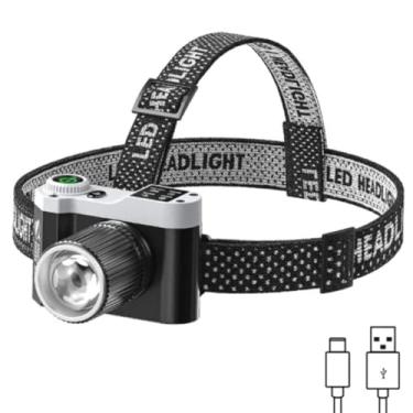 Imagem de Lanterna de Cabeça LED Recarregável com Zoom Ajustável Foco Regulagem de Inclinação até 90 Graus Fita Ajustavel Ciclismo Pesca Bike Caminhada Acampamento Corrida