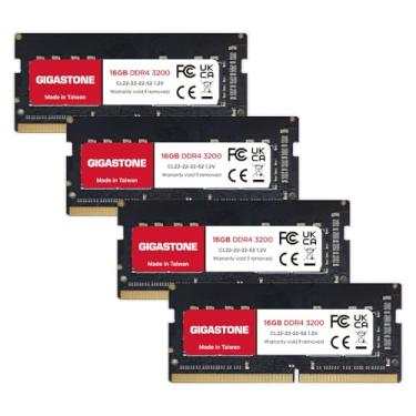 Imagem de 【Somente laptop DDR4】 Kit GIGASTONE 64GB (4x16GB) DDR4 3200MHz (2933MHz ou 2666MHz) PC4-25600 (PC4-23400, 21300) CL22 1.2V SODIMM 260 pinos sem buffer, sem ECC, alto desempenho Atualização da memória