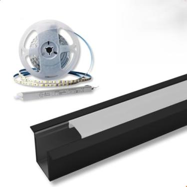 Imagem de Kit Perfil Led Embutir 15x10mm + Fita De Led 240 + Fonte 12v Preto 3000K