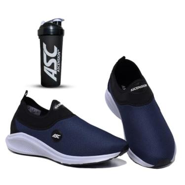 Imagem de Tênis Ortopédico Unissex Tipo Meia Ascension + Coqueteleira Preto e Branco| Calce Fácil, Leve, Confortável – Ideal para Caminhada, Academia e Uso Diário (Marinho e Branco, BR, Adulto, Numérico, 43)