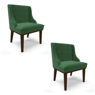 Imagem de Kit 02 Cadeiras Liz Veludo Verde Base Fixa Madeira Tabaco -