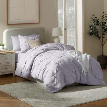 Imagem de Nestl Conjunto de edredom solteiro de 7 peças – Cama plissada cinza lavanda em uma bolsa – Conjunto completo de cama de solteiro com lençóis, travesseiros refrescantes, fronha e fronha