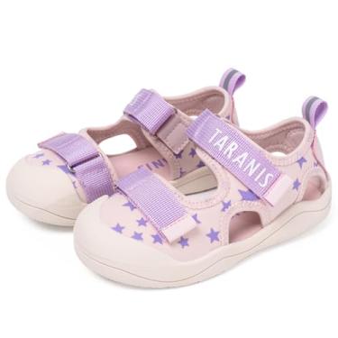 Imagem de TARANIS Sandálias infantis de verão para meninos e meninas sandálias leves de verão com bico fechado com gancho e laço, rosa, 19
