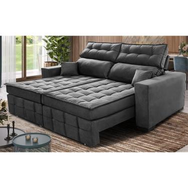 Imagem de Sofá Retrátil e Reclinável 2,20m Molas Ensacadas e Costura Tripla Cama inBox Japão. Velusoft
