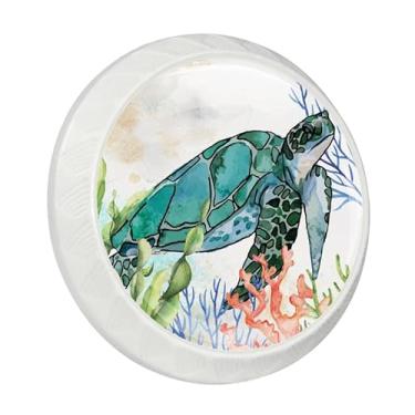 Imagem de LORVIES Pacote com 4 puxadores decorativos de 3,5 cm para armário de 3,5 cm, vidro ABS, orifício único, redondo, gaveta, armário, gaveta, armário, puxadores para casa, cozinha, quarto (tartaruga