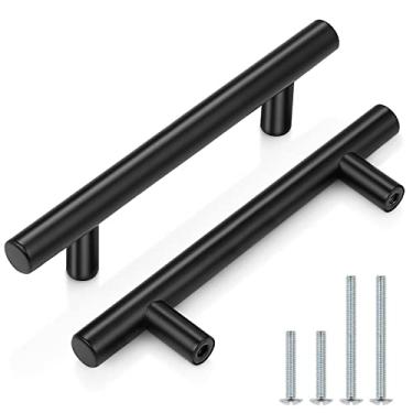 Imagem de Puxador de cabine de armário moderno preto plano Probrico puxador puxador utensílios de cozinha T puxadores de barra e alças de puxar, Barra, 50 Pack, Holes Distance:3-1/2"