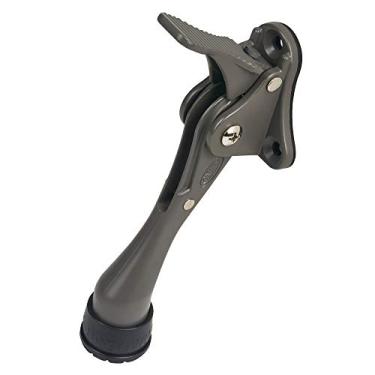 Imagem de CG PLUS Rolha de porta, rolha de porta de metal semiautomática de um toque, com ponta de borracha antiderrapante para pisos de madeira, concreto, azulejo e carpete (10 cm x 1 pacote, cinza escuro)