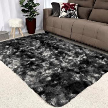 Imagem de Tapete Sala 1,00 X 1,50 Peludo Shaggy Macio Quarto Felpudo(Preto mesclado)