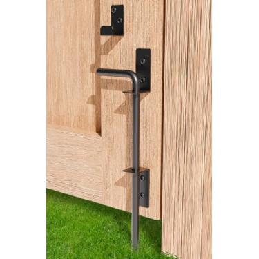 Imagem de 30,5 cm Haste de queda de parafuso de cana resistente trava de aterramento de hardware extra grossa para portões de madeira PVC vinil metal cercas, portas duplas, aço sólido preto - 1 pacote