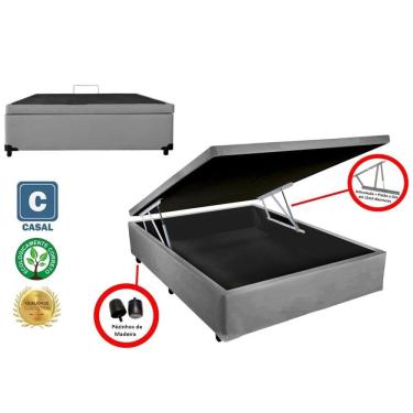 Imagem de Cama Base Box Baú Casal Reforçado Sintético Cinza 138x188x41