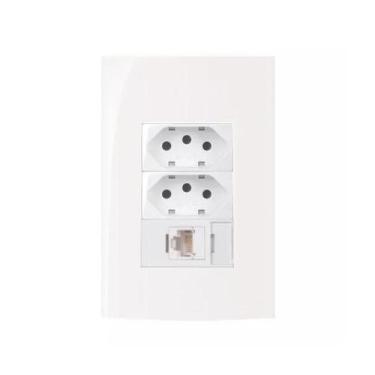 Imagem de Conjunto Margirius 4x2 RJ45 + 2 Tomada 10A Sleek, Branco