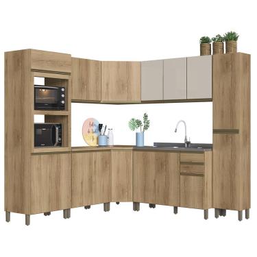 Imagem de Cozinha Modulada de Canto Dinamarca 8 Peças com Torre Quente 2 Fornos - Indékes Castani