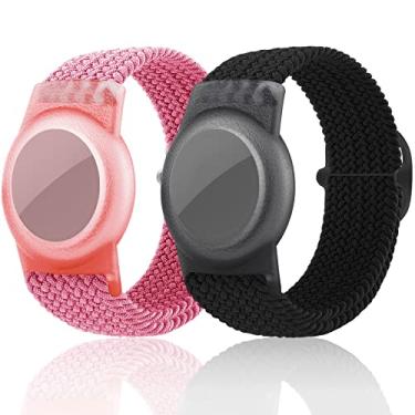Imagem de Pacote com 2 pulseiras infantis para AirTag, pulseira trançada de nylon com suporte para rastreador GPS para Apple Air, pulseira ajustável antiperda para relógio de segurança infantil material escolar