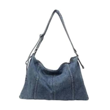 Imagem de Colaxi Bolsa de ombro feminina casual com zíper jeans bolsa transversal para meninas trabalho festa mulheres