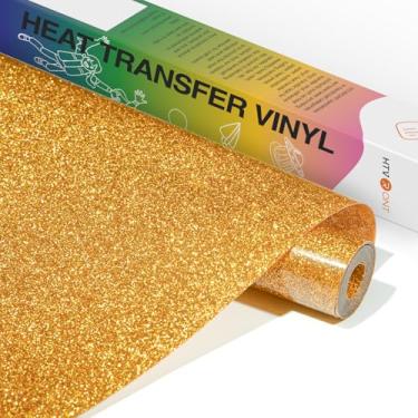 Imagem de HTVRONT Vinil HTV Gold Glitter - 25,4 cm x 1,5 m Ouro Glitter Ferro em Vinil para Todas as Máquinas de Corte, Rolo de Vinil de Transferência de Calor Glitter para Sublimação - Fácil de cortar e