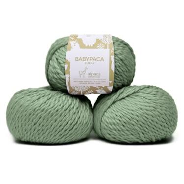 Imagem de Conjunto de 3 novelos de lã de alpaca para bebês 100% peso volumoso - Feito no Peru - Celestial macio e perfeito para tricô e crochê (verde sálvia, volumoso - 3 novelos)