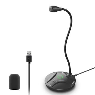 Imagem de CMOCIIY Microfone USB Plug & Play, botão de LED flexível com pescoço de ganso e botão mudo – Microfone de mesa para jogos, YouTube, streaming, compatível com Windows/Mac (1,8 m/6 pés)