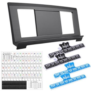 Imagem de Feifeiya Suporte de partitura de música, descanso de música compatível com a série Yamaha PSR/YPT/KB/P, conjunto de suporte de partitura de teclado, inclui 4 clipes de livro, adesivos de teclado de