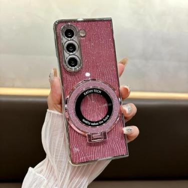 Imagem de MVVKKY Capa magnética brilhante com anel galvanizado para Galaxy Z Fold6 (para Galaxy Z Fold6/vermelho)