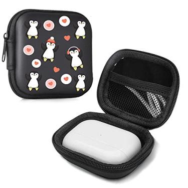 Imagem de MAYCARI Capa de fone de ouvido para fone de ouvido rígida, bolsa de viagem para viagem, estojo de fone de ouvido com coração de pinguim, mini bolsa de armazenamento em EVA