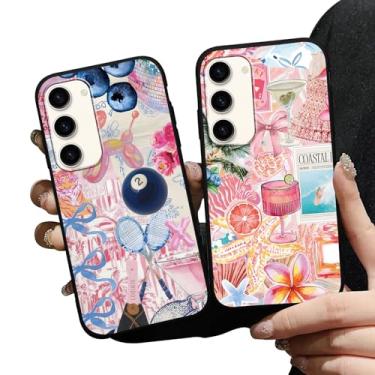 Imagem de Zrutru Pacote com 2 capas de telefone colagem rosa preppy para Samsung Galaxy S23 5G capa de telefone colagem tendência capa de telefone à prova de choque de silicone macio TPU capa de telefone funda