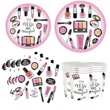 Imagem de YaYuanSun 96 Peças De Suprimentos Para Festa Maquiagem Spa, Incluindo Pratos E Guardanapos, Conjunto "Você É Incrível", Citações Inspiradoras Meninas, Mulheres, Princesa, Rosa Doce, Tema Aniversário