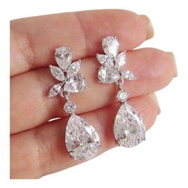 Imagem de Brinco Noiva Zirconia Pendurado Prata Debutante Luxo Gota