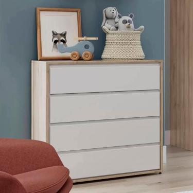 Imagem de Cômoda Infantil 4 Gavetas Moderna Coleção Sol E Mar Branco Carvalho Treviso